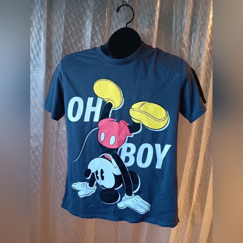 Disney Womens Oh Boy Mickey Mouse T-Shirt - Dark Gray S(3-5) Preowned